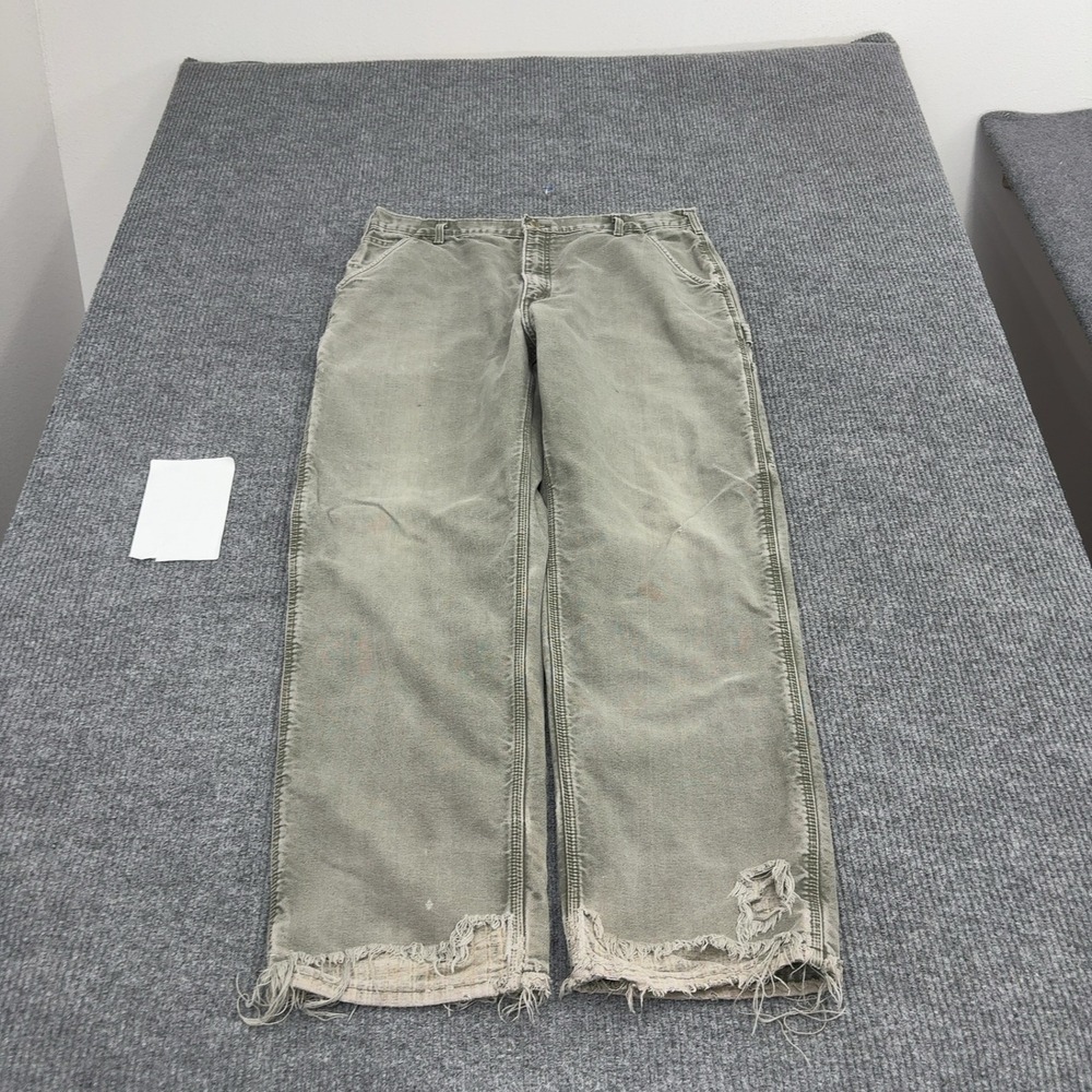 Vintage Carhartt Carpenter Lined Pants Mens 38x32 Green Cotton Canvas Distressed